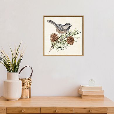Amanti Art Bird on Pine Branch I Framed Canvas Wall Art