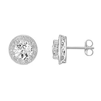 Gemminded Sterling Silver White Topaz & Diamond Accent Stud Earrings