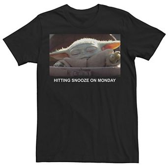 Big & Tall Star Wars The Mandalorian The Child "Hitting Snooze On Monday" Meme Tee