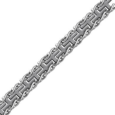 Men's LYNX Black Ion-Plated Stainless Steel Cross Railroad Bracelet 