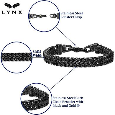 Men's LYNX Black Ion-Plated Stainless Steel Franco Chain Bracelet 