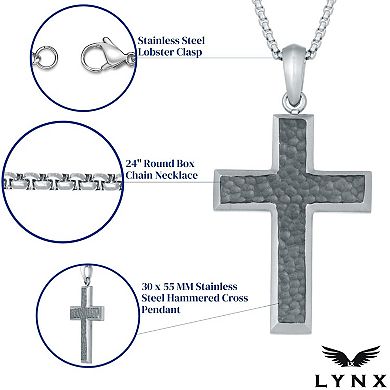 Men's LYNX Black Ion-Plated Stainless Steel Hammered Cross Pendant Necklace