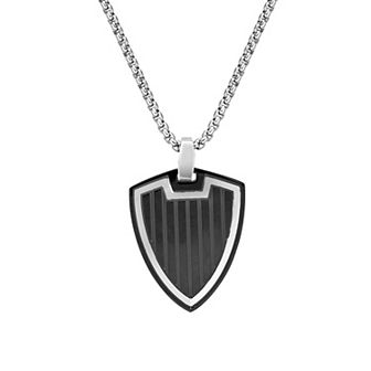 Men's LYNX Black Ion-Plated Stainless Steel Shield Pendant Necklace