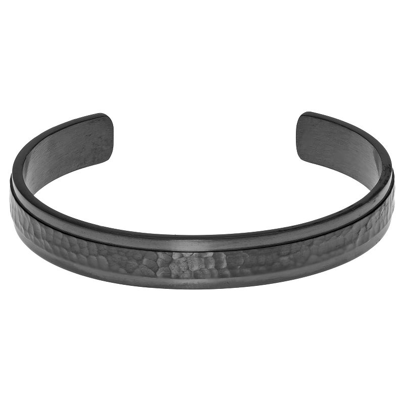 Mens LYNX Gray Ion-Plated Stainless Steel Hammered Cuff Bangle Bracelet, 