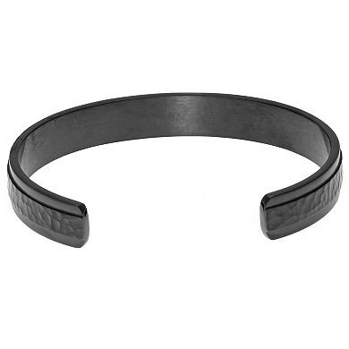 Men's LYNX Gray Ion-Plated Stainless Steel Hammered Cuff Bangle Bracelet