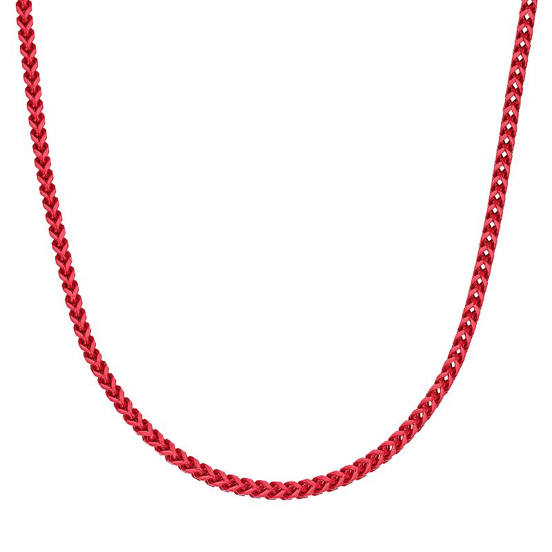 Mens LYNX Stainless Steel 8mm Red Acrylic Franco Chain Necklace, Size: 24