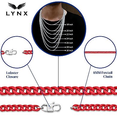 Men's LYNX Stainless Steel 8mm Red Acrylic Franco Chain Necklace