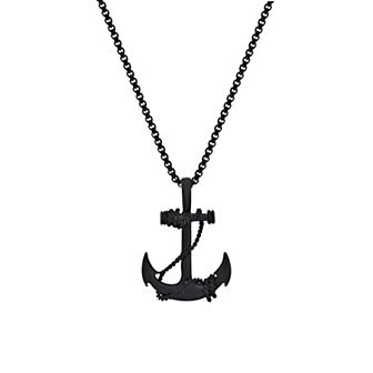 Men's LYNX Black Ion-Plated Stainless Steel Anchor Pendant Necklace