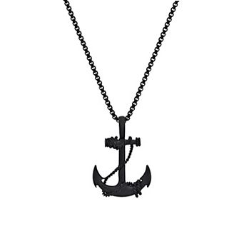 Men's LYNX Black Ion-Plated Stainless Steel Anchor Pendant Necklace
