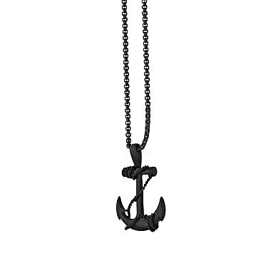 Men's LYNX Black Ion-Plated Stainless Steel Anchor Pendant Necklace 