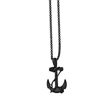 Men's LYNX Black Ion-Plated Stainless Steel Anchor Pendant Necklace