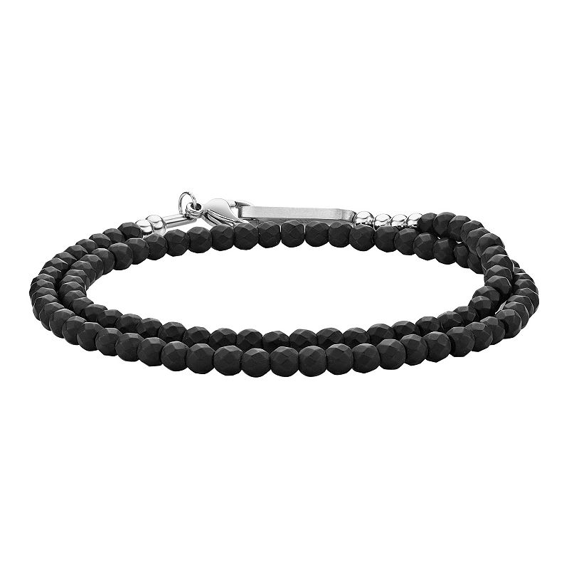 Mens LYNX Stainless Steel Black Hematite Wrap Bracelet, Size: 8, Brown