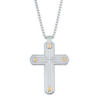 Men's LYNX Gold Tone Ion-Plated Stainless Steel Cross Pendant Necklace