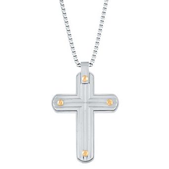 Men's LYNX Gold Tone Ion-Plated Stainless Steel Cross Pendant Necklace