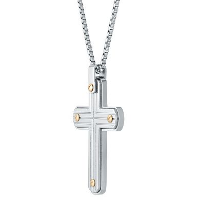 Men's LYNX Gold Tone Ion-Plated Stainless Steel Cross Pendant Necklace 
