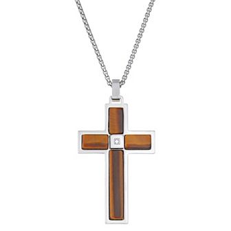 Men's LYNX Stainless Steel Cubic Zirconia Cross Pendant Necklace