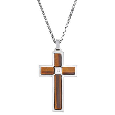 Cubic Zirconia Kohls Mens Cross Necklace Men's LYNX Stainless