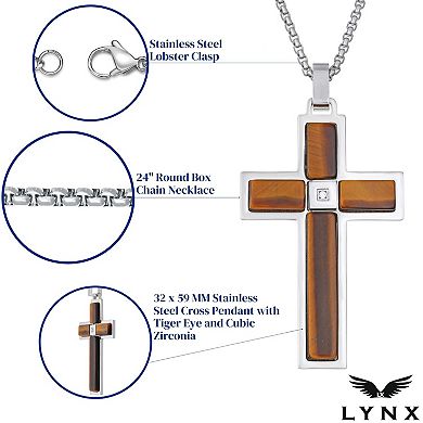Men's LYNX Stainless Steel Cubic Zirconia Cross Pendant Necklace
