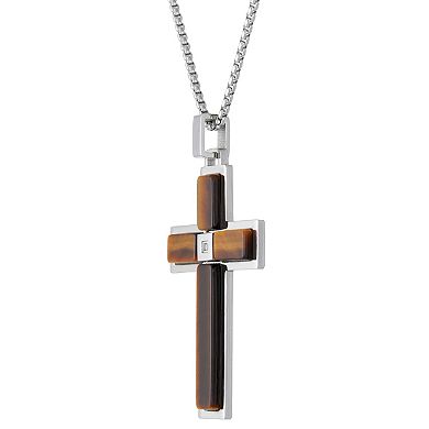 Men's LYNX Stainless Steel Cubic Zirconia Cross Pendant Necklace 