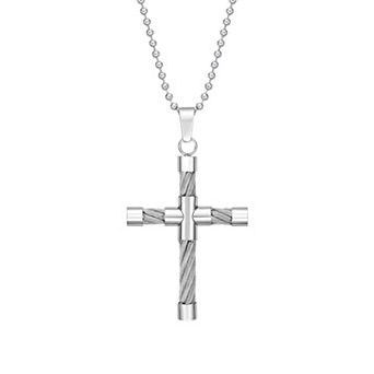 Men's LYNX Stainless Steel Cross Pendant Necklace