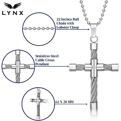 Men's LYNX Stainless Steel Cross Pendant Necklace