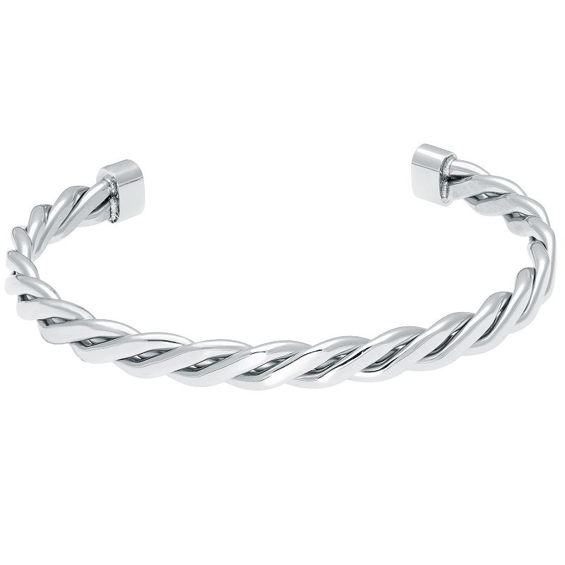 Mens LYNX Stainless Steel Cuff Bangle Bracelet, Size: 8.5, White