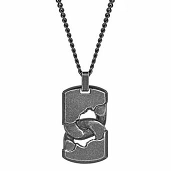 Men's LYNX Black Ion-Plated Stainless Steel Curb Chain Dog Tag Pendant Necklace
