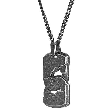 Men's LYNX Black Ion-Plated Stainless Steel Curb Chain Dog Tag Pendant Necklace 