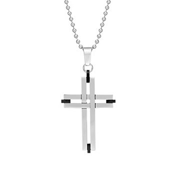 Men's LYNX Black Ion-Plated Stainless Steel Cross Pendant Necklace