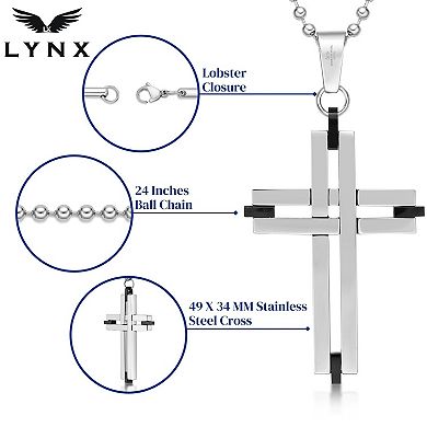 Men's LYNX Black Ion-Plated Stainless Steel Cross Pendant Necklace