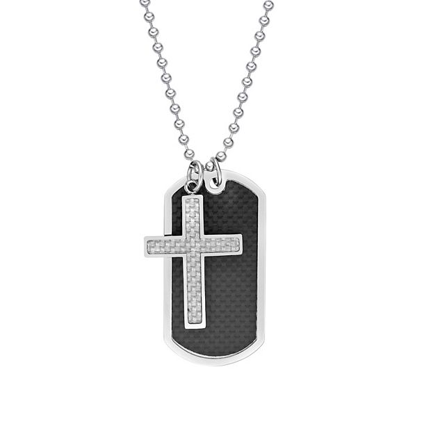 Lynx fashion Men's Stainless Steel Cable Inlay Cross Necklace