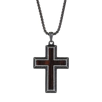 Men's LYNX Black Ion-Plated Stainless Steel Cross Pendant Necklace