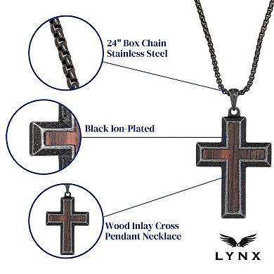 Men's LYNX Black Ion-Plated Stainless Steel Cross Pendant Necklace