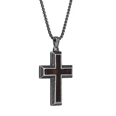 Men's LYNX Black Ion-Plated Stainless Steel Cross Pendant Necklace