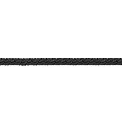 Men's LYNX Stainless Steel Braided Black Leather Bracelet