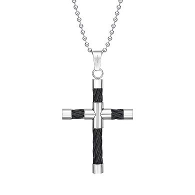 Men's LYNX Stainless Steel Cable Cross Pendant Necklace
