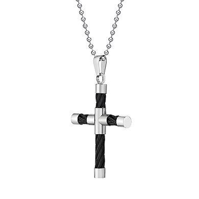 Men's LYNX Stainless Steel Cable Cross Pendant Necklace