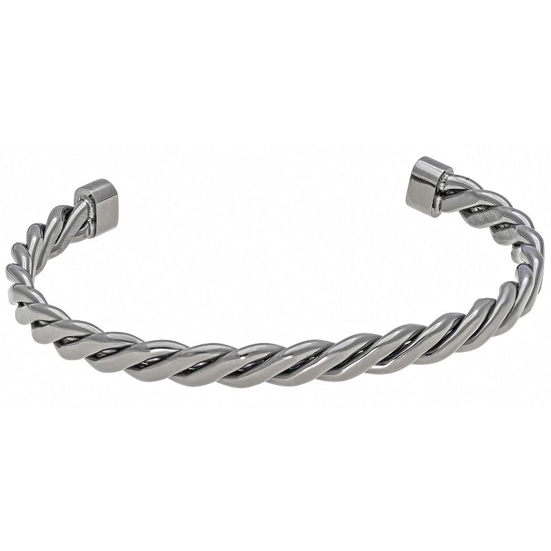 Mens LYNX Gray Ion-Planted Stainless Steel Cuff Bangle Bracelet, Size: 8.