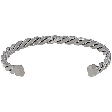 Men's LYNX Gray Ion-Planted Stainless Steel Cuff Bangle Bracelet 