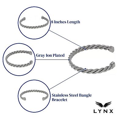Men's LYNX Gray Ion-Planted Stainless Steel Cuff Bangle Bracelet
