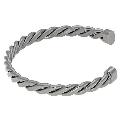 Men's LYNX Gray Ion-Planted Stainless Steel Cuff Bangle Bracelet 