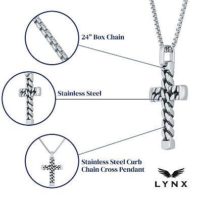 Men's LYNX Stainless Steel Curb Chain Cross Pendant Necklace