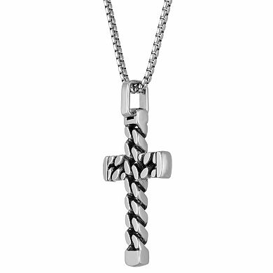 Men's LYNX Stainless Steel Curb Chain Cross Pendant Necklace 