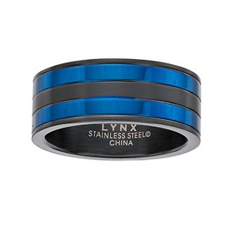 Men's LYNX Black & Blue Ion-Plated Stainless Steel Ring