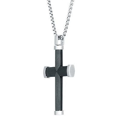 Men's LYNX Black Ion-Plated Stainless Steel Box Chain Cross Pendant Necklace