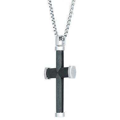 Men's LYNX Black Ion-Plated Stainless Steel Box Chain Cross Pendant Necklace 