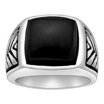 Men's LYNX Black Ion-Plated Stainless Steel Black Agate Ring