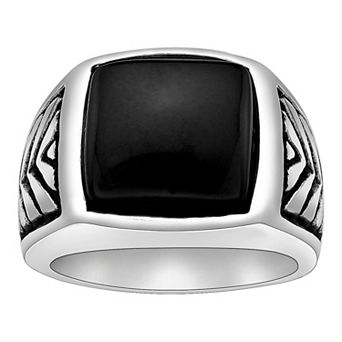 Men's LYNX Black Ion-Plated Stainless Steel Black Agate Ring