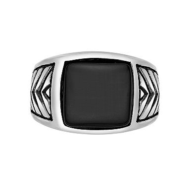 Men's LYNX Black Ion-Plated Stainless Steel Black Agate Ring