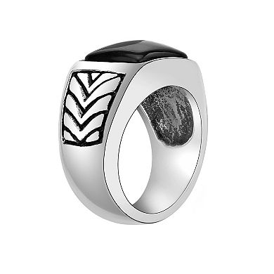 Men's LYNX Black Ion-Plated Stainless Steel Black Agate Ring